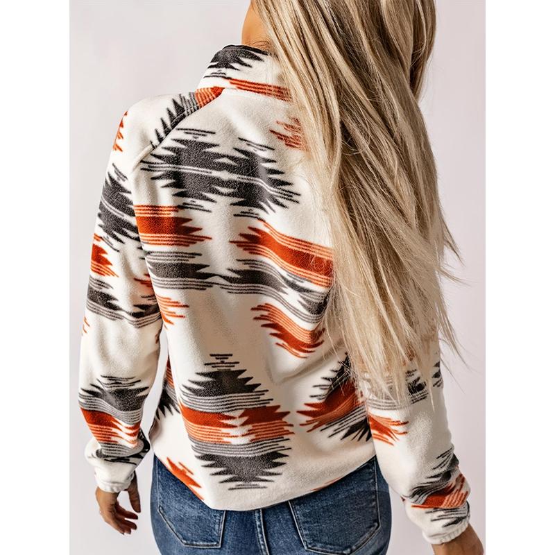 Stylish Aztec Print Fleece Jacket - Casual Long Sleeve Button Front Fall & Winter Essential for Women - Soft, Warm, and Cozy Clothing for Everyday Wear