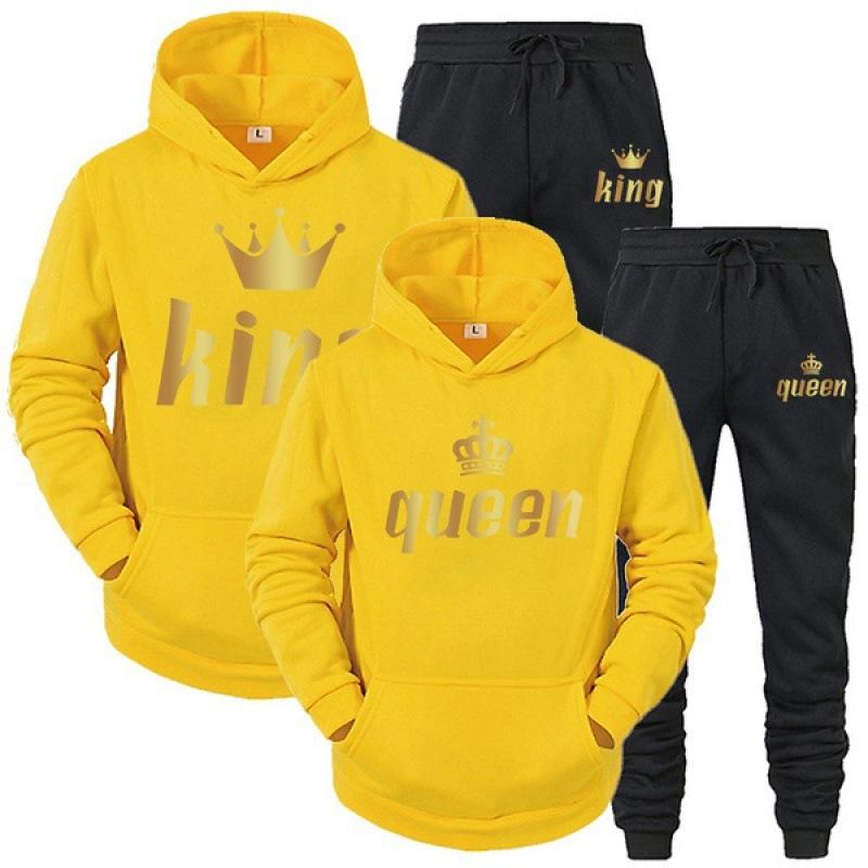 2024 fashion couple sweatshirt set King or Queen printed lover hoodie set King Queen hooded sweatshirt couple pullover men's sweater women's set