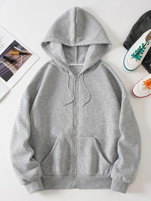 Women's Solid Kangaroo Pocket Zip Up Hoodie, Womenswear, Casual Minimalist Longsleeves Hooded Sweatshirt Outerwear for Fall Daily Wear, Comfort Basic Tops for Lady, Please Purchase A Size Up Green Hoodie Girl