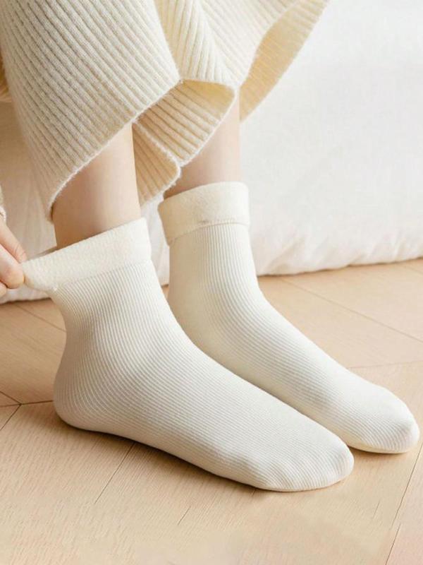 Women's Solid Color Warm Crew Socks, Casual Soft Comfy Breathable Mid-calf Socks for Fall & Winter, Women's Socks for Daily Wear