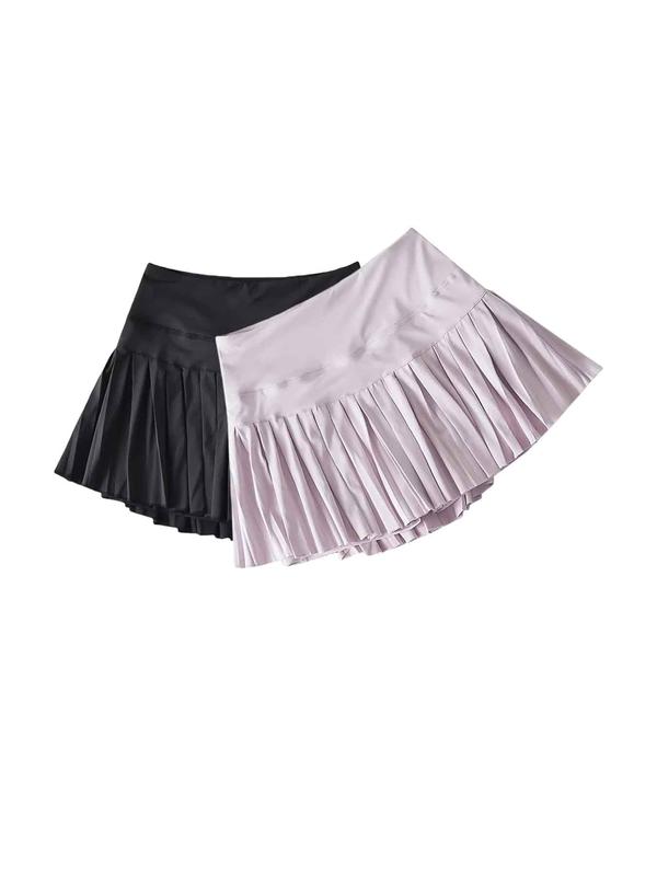 Women's Solid High Waist Pocket Pleated Skort, Comfort Casual Breathable 2 in 1 Mini Skirt for Daily Womenswear, Lady Bottoms