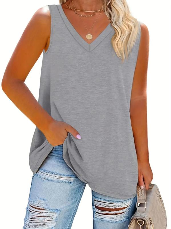  Solid V Neck Tank Top, Tank Tops for Women, Summer Outfits 2024, Casual Sleeveless Top for Summer, Women's Plus Clothing for Daily Wear