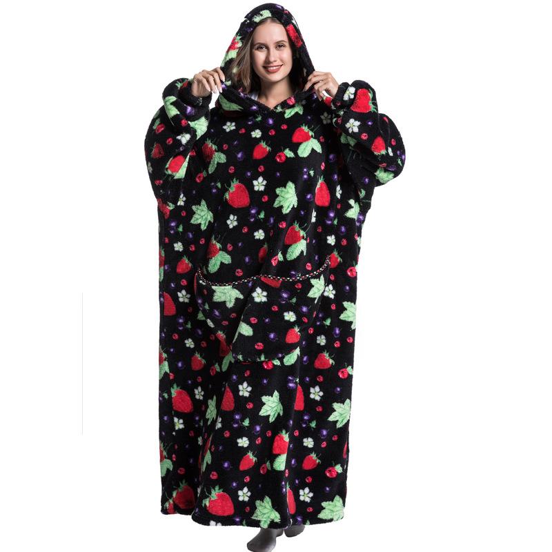 Cute sloth and penguin print hoodie blanket, oversized wearable sweatshirt pullover, air-conditioned room large pocket comfortable hoodie sleepwear, Halloween blanket, Halloween decoration 2024 new clothing