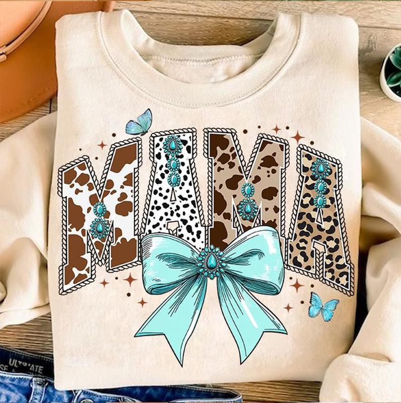 Western Mama Sweatshirt, Coquette Mama Sweatshirt, Coquette Bow Coquette Western Sweatshirt, Mama Cow Print, Howdy Fall Western Sweatshirt, Cowhide Turquoise Cowgirl, Halloween Shirt for Women for Men Sweaters Tops