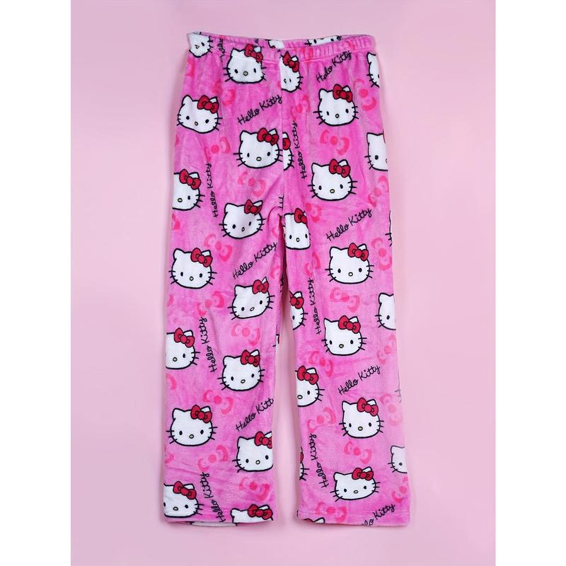 Genuine Sanrio Flannel Pajamas Cute Sanrio Hello Kitty Lady Casual Homewear Pants Warm White Plush Cartoon Animation Autumn Fashion Gift