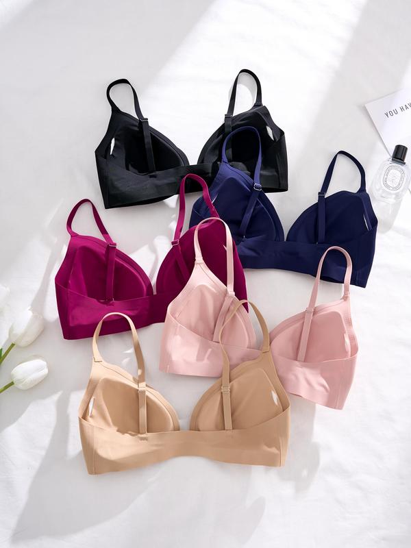 Women's 5pcs Solid Adjustable Strap Wireless Bra, Casual Breathable Comfortable Padded Push Up Bra, Ladies Underwear Sets for All Seasons, Bras for Women