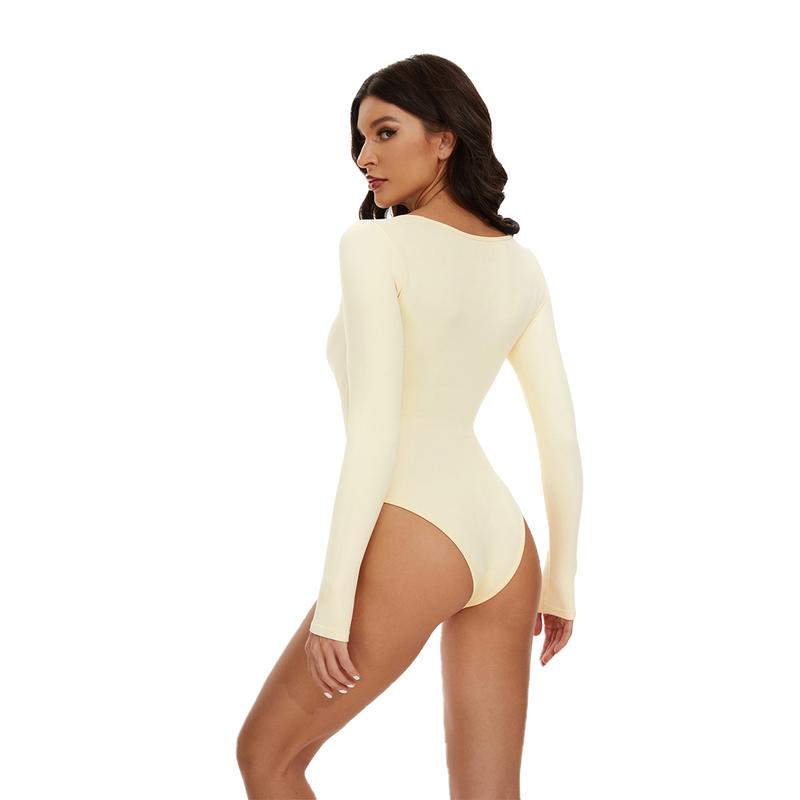 GQF Long Sleeve Bodysuits for Women Square Neck Bodysuit 675 [comfort shaping sculpting confidence-boosting belly-control bodysuit and shapewear]