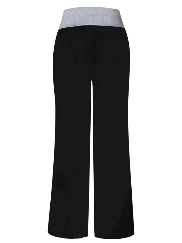 Women's Patchwork Drawstring Waist Wide Leg Pants, Casual Comfy Trousers for Spring & Fall, Women's Bottoms for Daily Wear