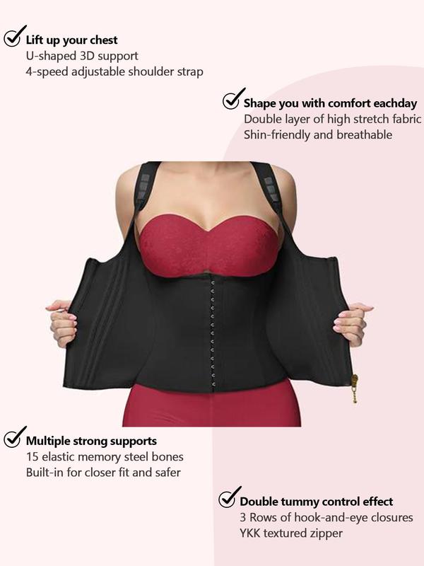 Women's Plain Adjustable Hook And Eye Closure Zipper Shapewear Top, Casual Comfy Tummy Control Shapewear Top, Ladies Shapewear for All Seasons Posture Corrector Before And After Sexy