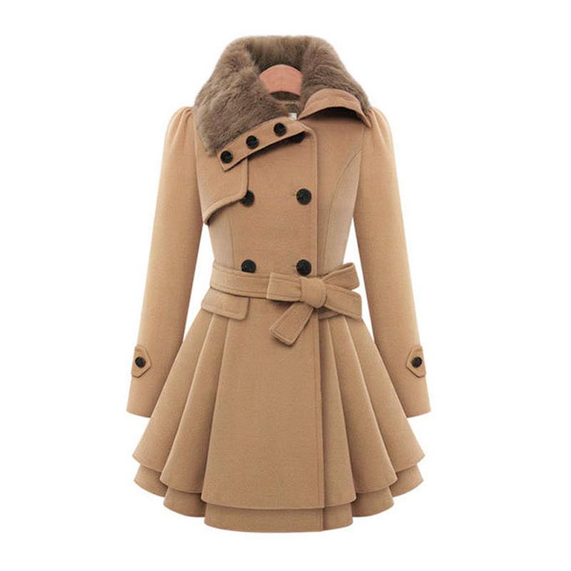 Cross-Border New Arrival European and American Women's Clothing Slim Fit Long Woolen Coat Double Breasted Woolen Overcoat and Trench Coat Women