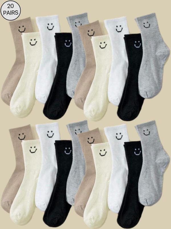 Women's 5 Pairs Cartoon Face Print Crew Socks, Cute Comfy Breathable Socks for Daily Wear, Women's Socks for All Seasons