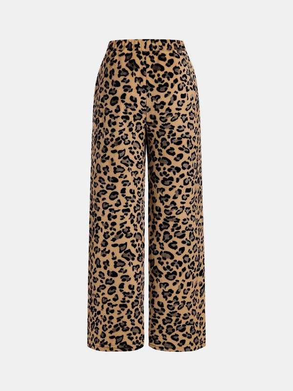 YOZY Women's Leopard Print Drawstring Waist Thermal Lined Pants, Casual Comfy Trousers for Fall & Winter, Women's Bottoms for Daily Wear