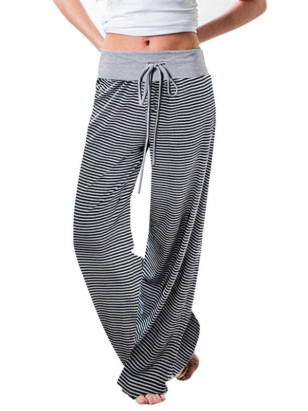 Women's Patchwork Drawstring Waist Wide Leg Pants, Casual Comfy Trousers for Spring & Fall, Women's Bottoms for Daily Wear