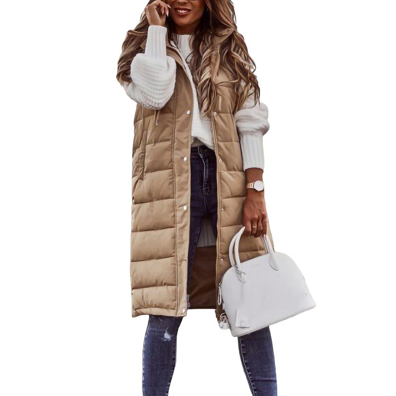 Womens Puffer Vest Winter Hooded Sleeveless Zip Up Long Puffy Jacket Warm Thick Quilted Coats with Pockets Casual Party Streetwear