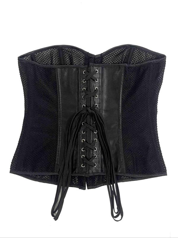 Women's Button Front Lace Up Sheer Shapewear Waist Trainer, Tie Back Hook & Eye Front Corset, Fashionable Shaper for Daily Wear