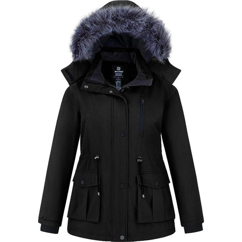 Women's Plus Size Winter Warm Coat Waterproof Parka Jacket with Removable Hood Collar Fabric Womenswear