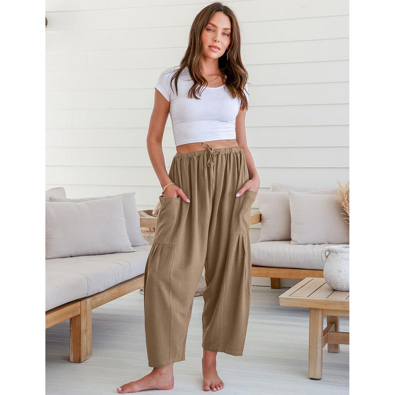 Womens Linen Wide Leg Pants Casual Loose Beach Palazzo Harem Pants with Pockets Bottom Boho Style Summer modest clothing Trouser Basic Womenswear Minimalist