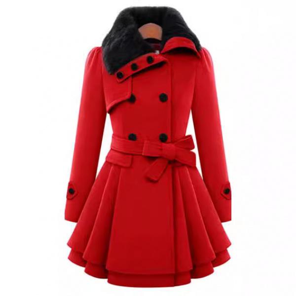 Cross-Border New Arrival European and American Women's Clothing Slim Fit Long Woolen Coat Double Breasted Woolen Overcoat and Trench Coat Women