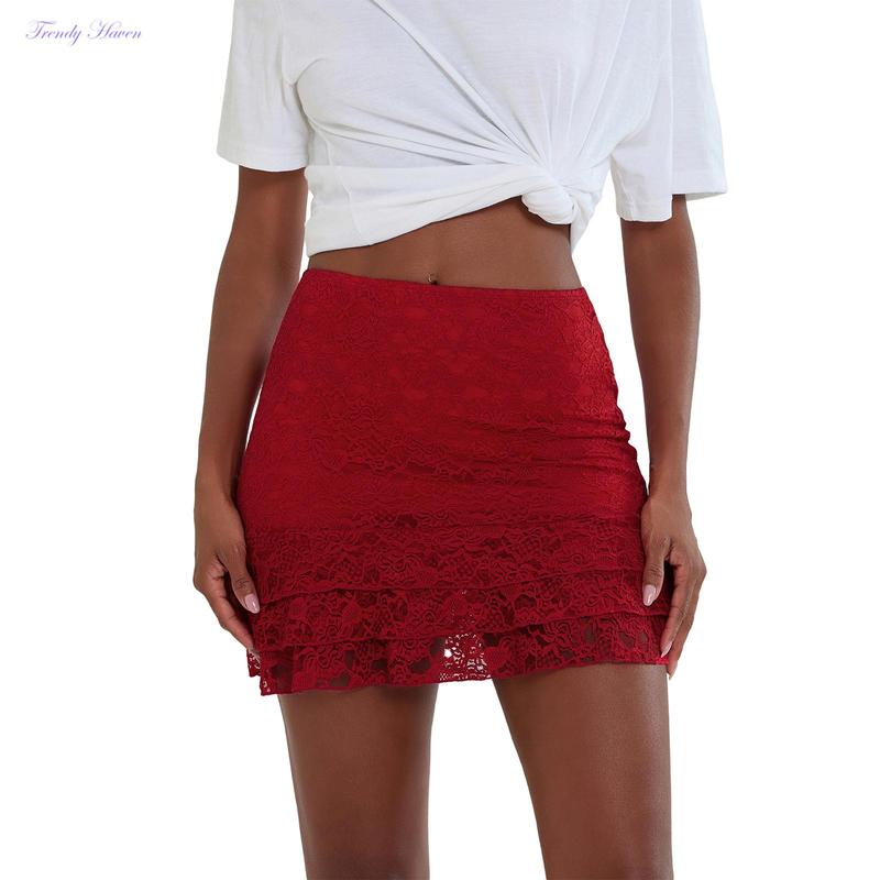 Women's Fashion Mini Skirts Lace Ruffles Skirts Summer Fashion Casual Skirts Streetwear Square Neck