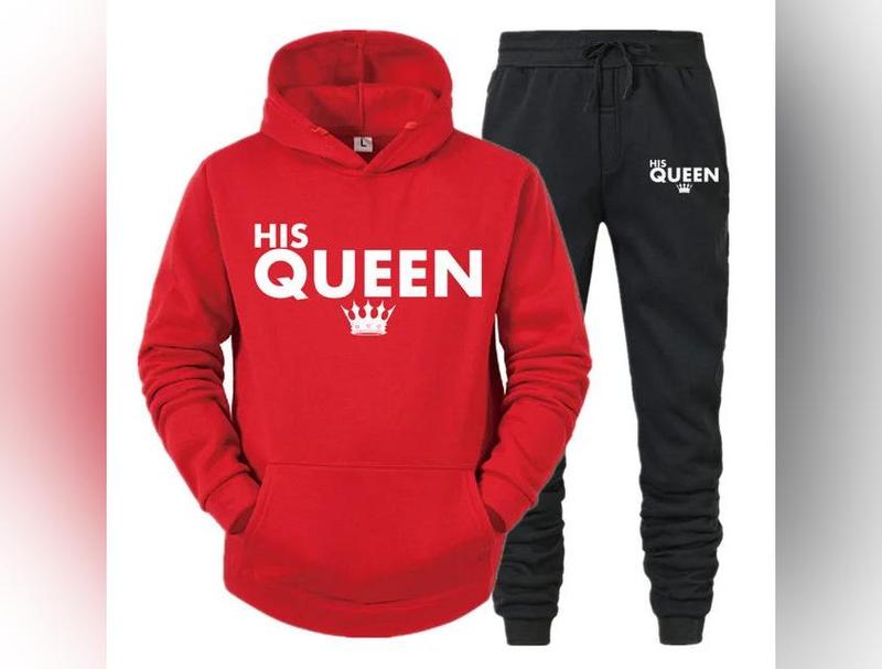 Lover Her QUEEN or His KING Printed Tracksuits Couple Hoodies Outfit Suits Casual Hooded Sweatshirt + Sweatpants Two Piece Set