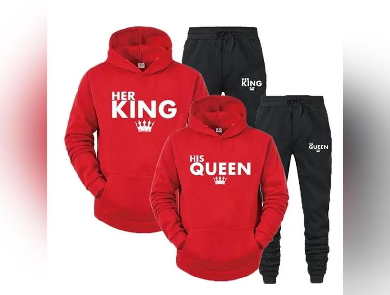 Lover Her QUEEN or His KING Printed Tracksuits Couple Hoodies Outfit Suits Casual Hooded Sweatshirt + Sweatpants Two Piece Set