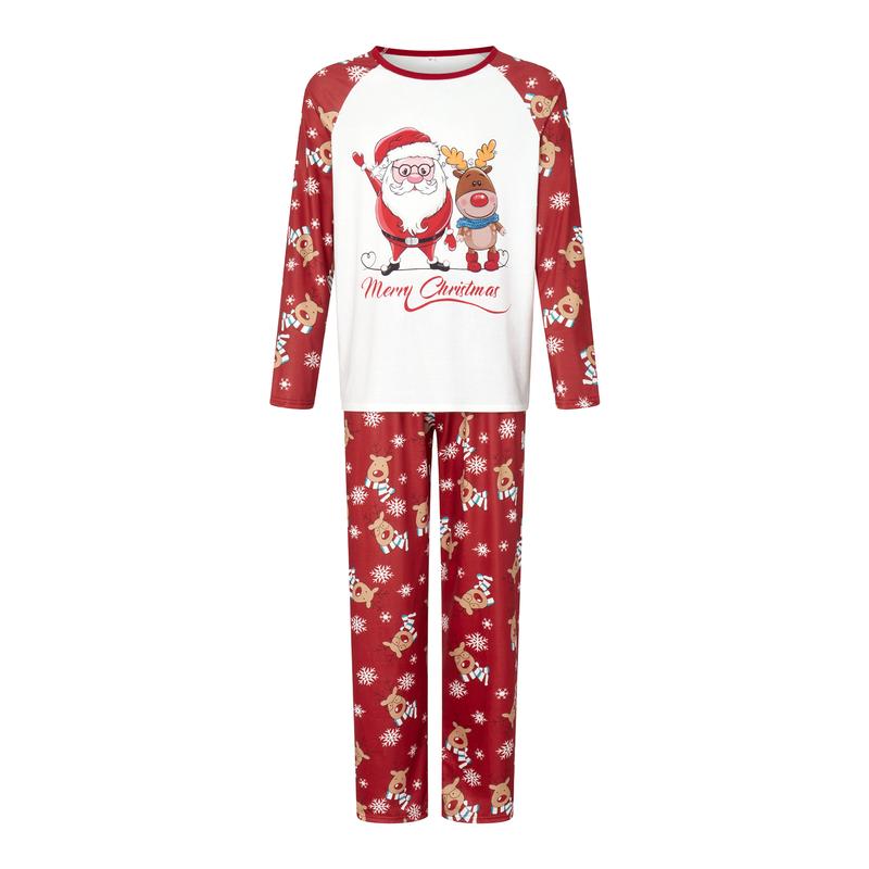 Christmas Family Pajamas Matching Set Santa Elk Print Long Sleeve Tops and Pants Loungewear Soft Sleepwear