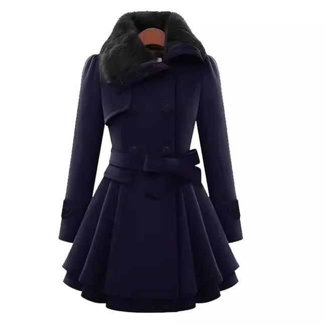 Cross-Border New Arrival European and American Women's Clothing Slim Fit Long Woolen Coat Double Breasted Woolen Overcoat and Trench Coat Women