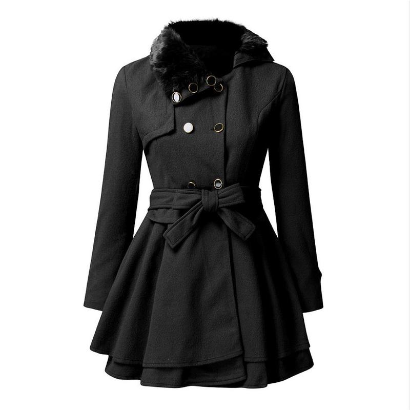 Cross-Border New Arrival European and American Women's Clothing Slim Fit Long Woolen Coat Double Breasted Woolen Overcoat and Trench Coat Women