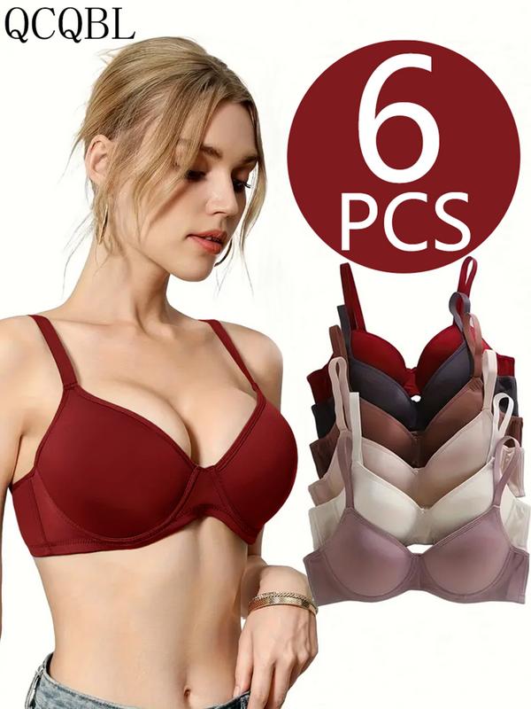 QCQBL 6-Pack Ultra-Soft Seamless Push-Up Bras - Comfortable Everyday Support, Elegant Style, Breathable Cups, Versatile Value Set For Women Of All Shapes And Sizes - Perfect For Daily Wear, Lounging, And Layering Under Favorite Tops