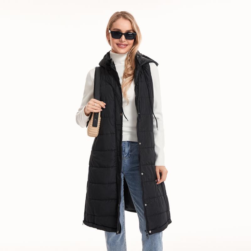 Womens Puffer Vest Winter Hooded Sleeveless Zip Up Long Puffy Jacket Warm Thick Quilted Coats with Pockets Casual Party Streetwear