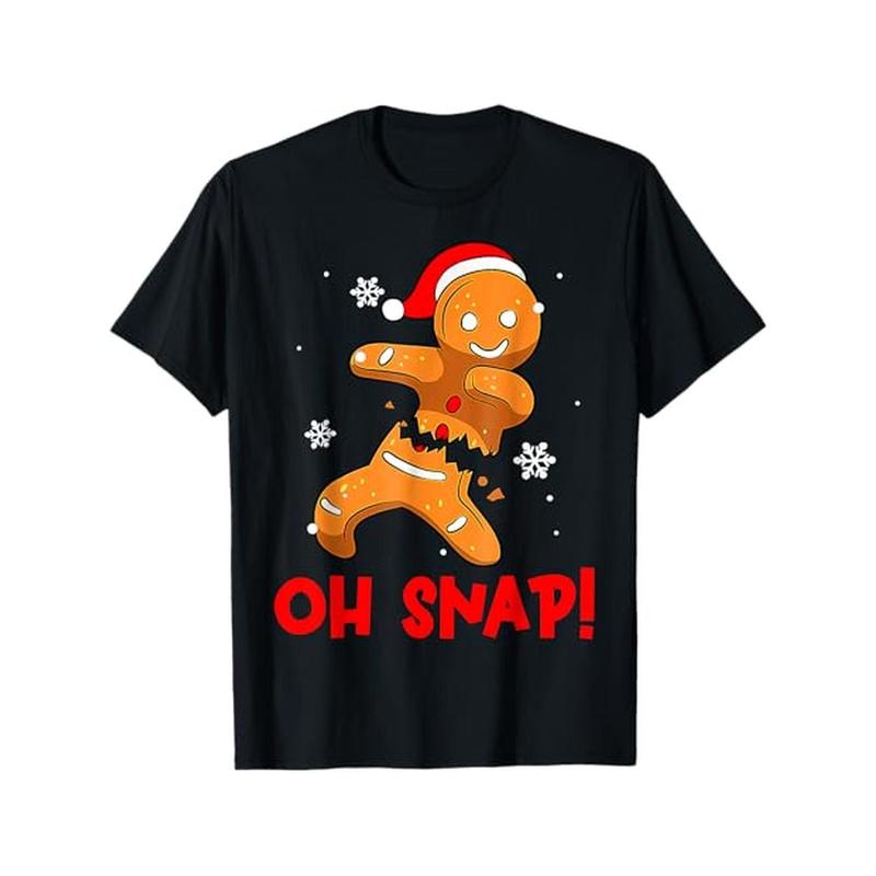 Oh Snap Gingerbread Man Merry Christmas Pajama Xmas T-Shirt, 100% Cotton, Gifts for Men Dad Husband Grandpa, S-XXXL, Black made in usa