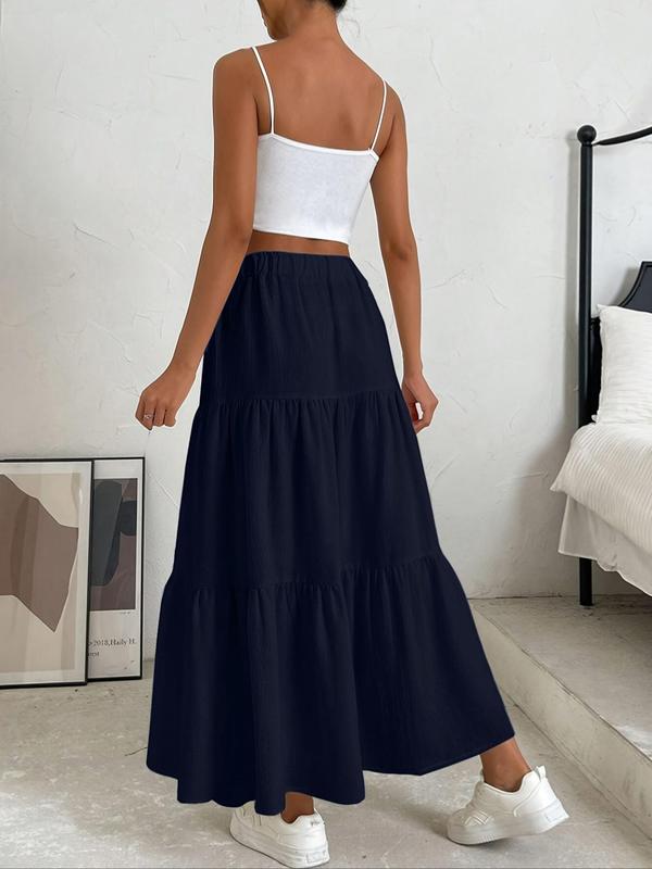 Women's Plain Ruffle Hem Flared Skirt, Casual High Waist Long Skirt, Fall Clothes, Summer Skirts for Women, Skirts for Summer, Ladies Bottoms for Daily Wear, Downtown Girl Clothes, Preppy 80s Clothes