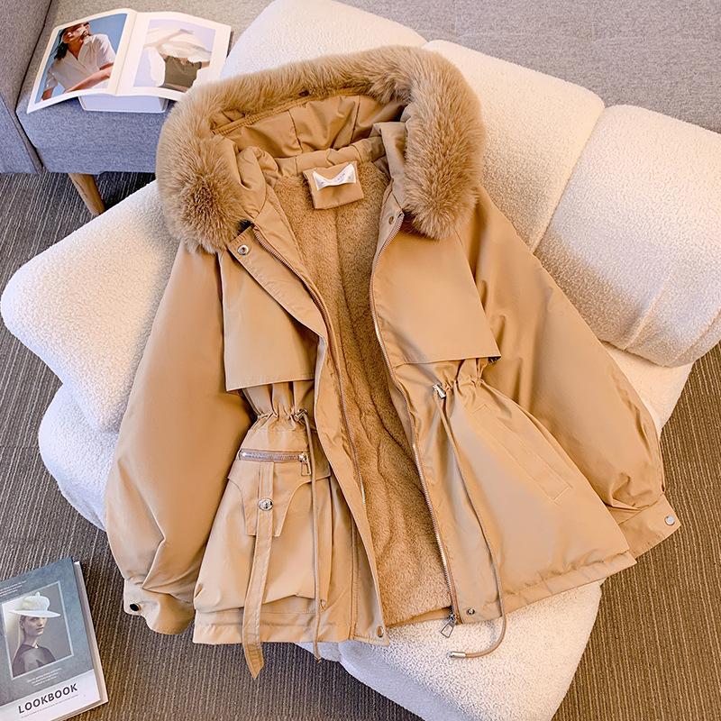 2024  Down Cotton Dress Women's ShorLarge Fur Collar Style Overcoming Slim WaistFashion Casual Coat Womenswear Jackets Tops Long Sleeve Outerwear Gowns waterproof winter slim waistfashion Comfort Longsleeves