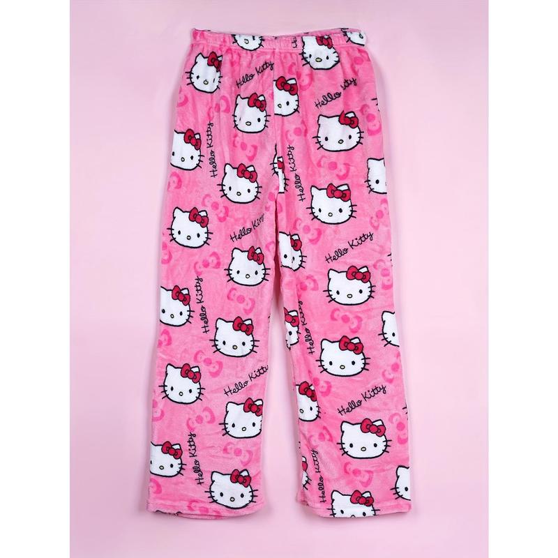 Genuine Sanrio Flannel Pajamas Cute Sanrio Hello Kitty Lady Casual Homewear Pants Warm White Plush Cartoon Animation Autumn Fashion Gift