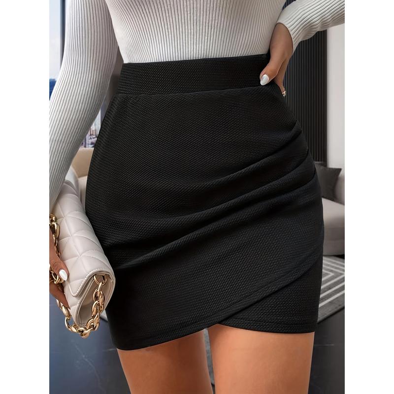 Solid Color Asymmetrical Hem Skirt, Sexy High Waist Bodycon Mini Skirt For Spring & Summer, Women's Clothing Fabric Womenswear Palda Comfort Bottom Basic Minimalist Fabric Womenswear Fabric Womenswear