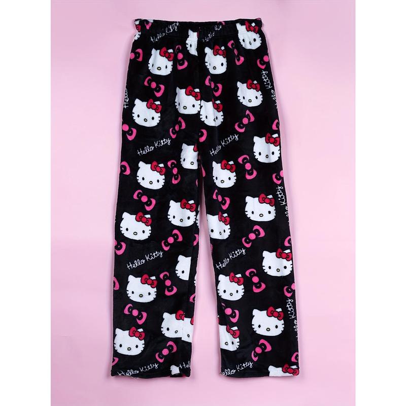 Genuine Sanrio Flannel Pajamas Cute Sanrio Hello Kitty Lady Casual Homewear Pants Warm White Plush Cartoon Animation Autumn Fashion Gift