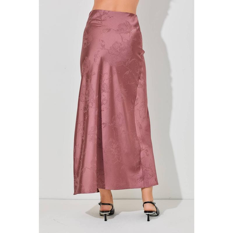 Satin Floral Maxi Skirt