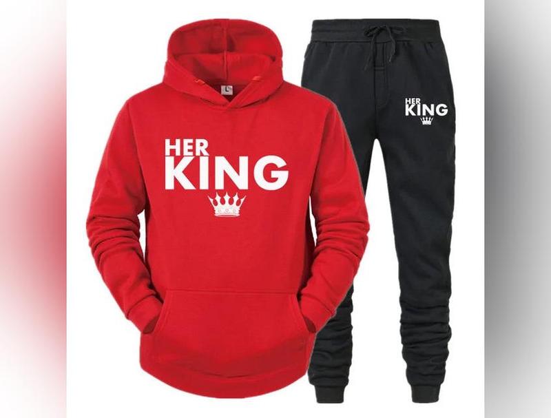 Lover Her QUEEN or His KING Printed Tracksuits Couple Hoodies Outfit Suits Casual Hooded Sweatshirt + Sweatpants Two Piece Set