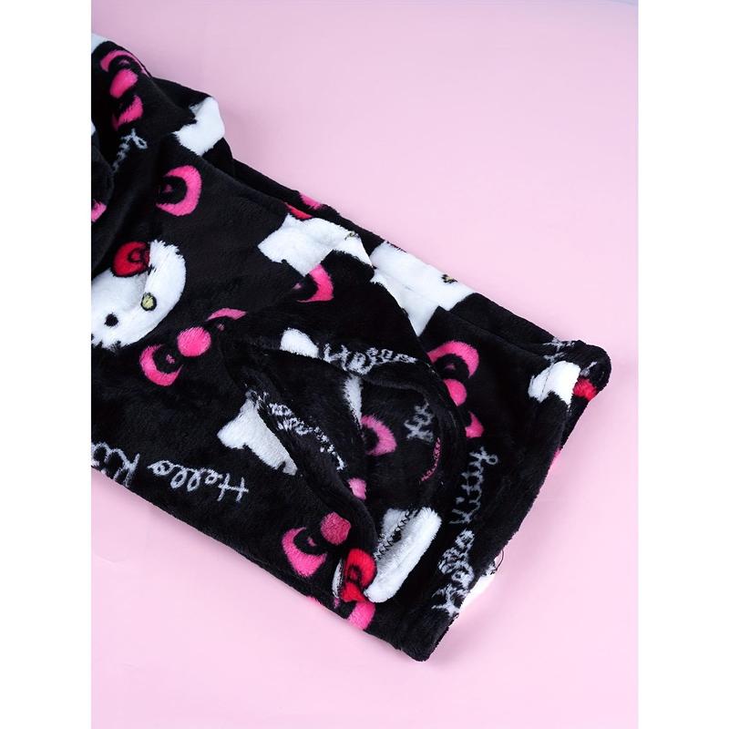 Genuine Sanrio Flannel Pajamas Cute Sanrio Hello Kitty Lady Casual Homewear Pants Warm White Plush Cartoon Animation Autumn Fashion Gift