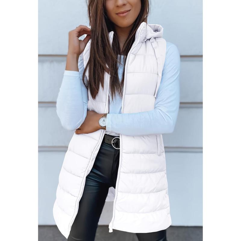 Women's Long Vest Solid Color Sleeveless Hooded Winter down Vest Jacket