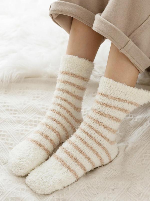 Women's 1 Pair Striped Print Crew Socks, Soft Comfy Warm Socks for Fall & Winter, Women's Socks for Daily Wear