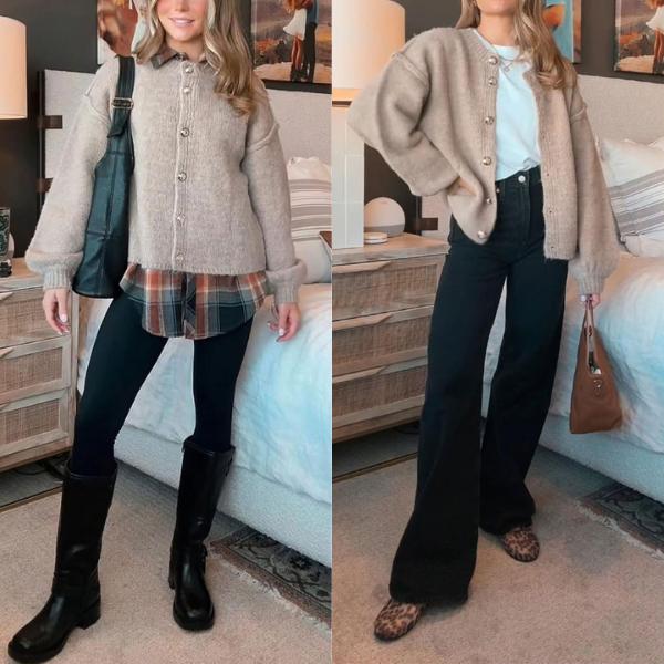 SCUSTY Womens Cardigan Sweaters Casual Lightweight Long Sleeve Button Up Knit Oversized 2024 Fall Outwear