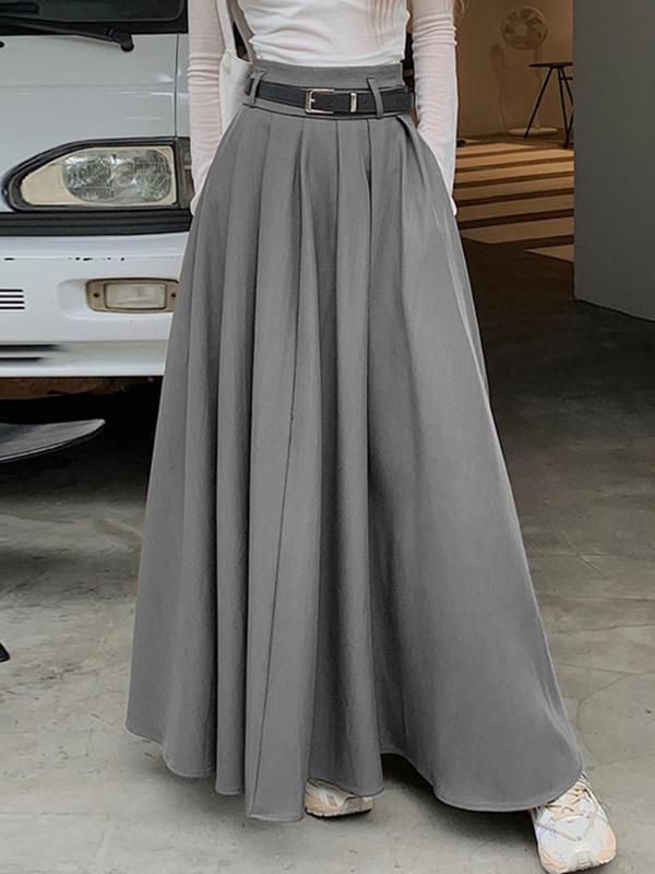 Women's Solid Pocket Zipper High Waist Pleated Skirt, Casual Fashion A Line Long Skirt for Daily Wear, Ladies Bottoms for All Seasons