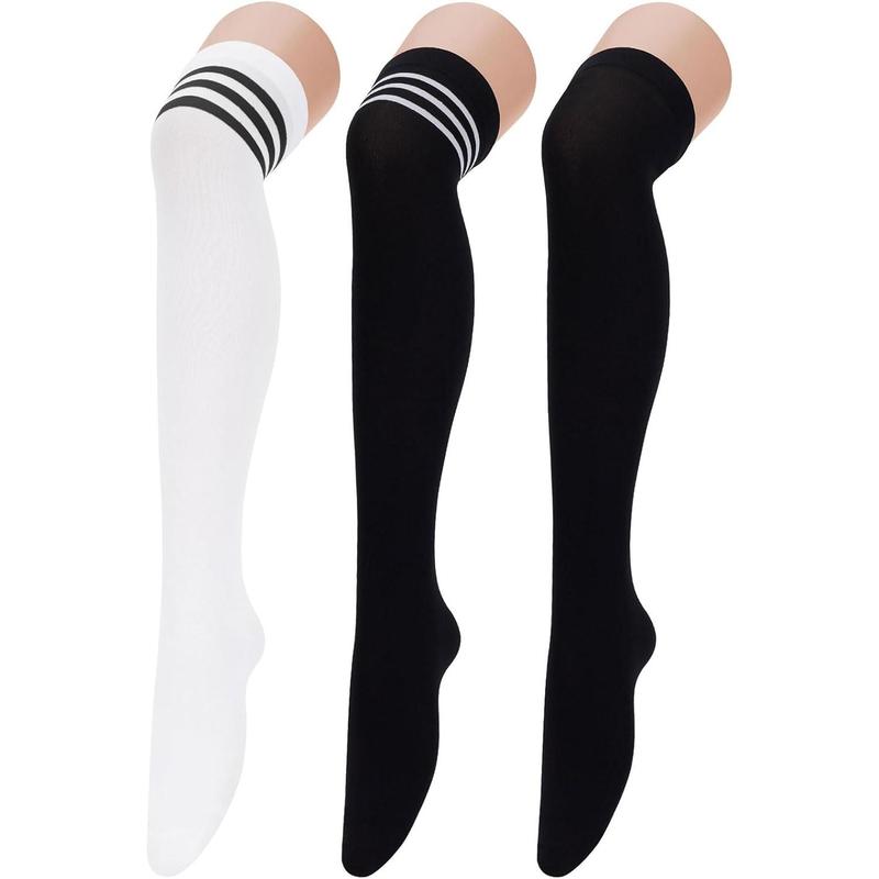 Thigh High Socks 3 Pairs High Socks Over the  for Women Triple Stripe Thigh High Stockings  High Socks