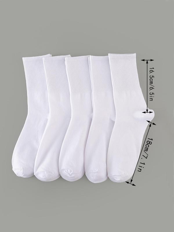 5 Pairs Solid Crew Socks, Mid-calf Socks, Warm Soft Comfy Breathable Socks, Multi-pack Knit Socks, Summer Wear 2024, Lady Basic Matching Socks & Hosiery