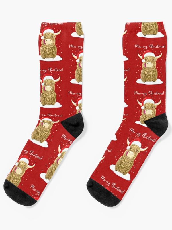 Scottish Highland Cow, Moo-rry Christmas Wee Hamish Socks