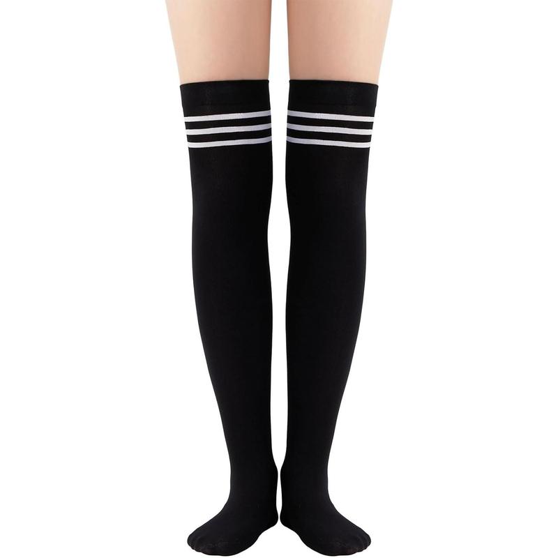 Thigh High Socks 3 Pairs High Socks Over the  for Women Triple Stripe Thigh High Stockings  High Socks