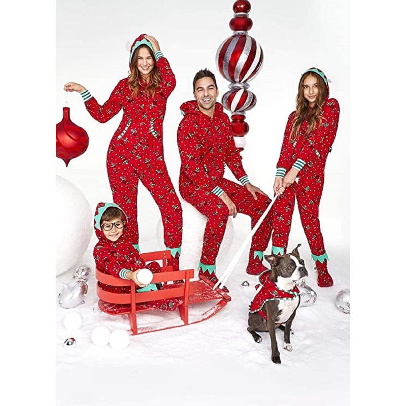 Calsunbaby Family Xmas Matching Pajamas Jumpsuit, Reindeer Printed Family Sleepwear, Christmas Front Zipper Nightwear