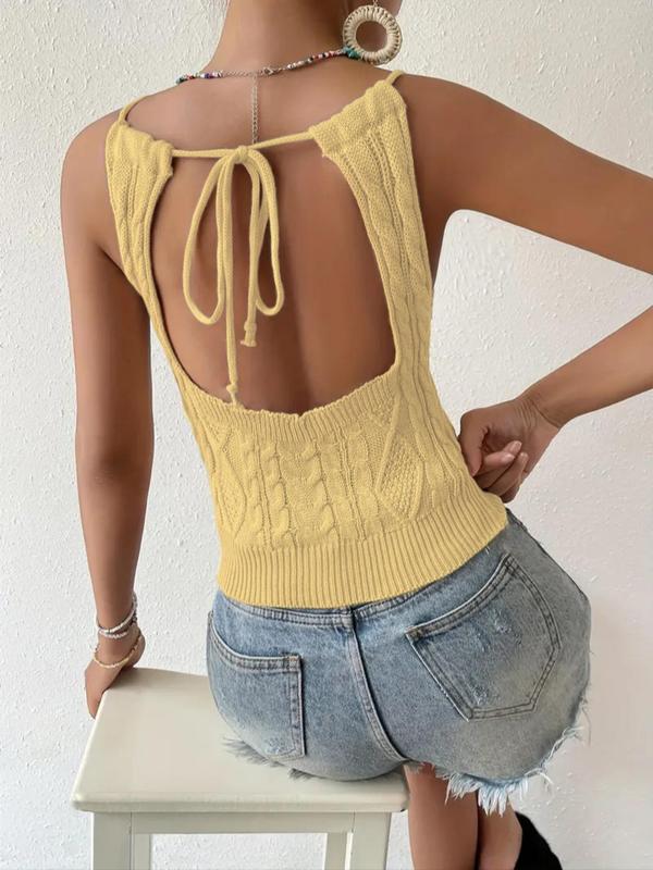 Women's Twist Textured Sweater Vest, Lady Casual Tie Back Backless Knit Top for Summer, Sweaters for Women, Summer Clothes Women, Women's Knitwear, Womenswear