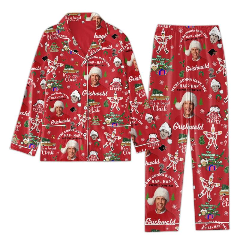 Griswold Pajamas Christmas Set for Family, Matching Loungewear with 3D Prints in Various Colors and Sizes - Elastic, Menswear Breathable Comfort